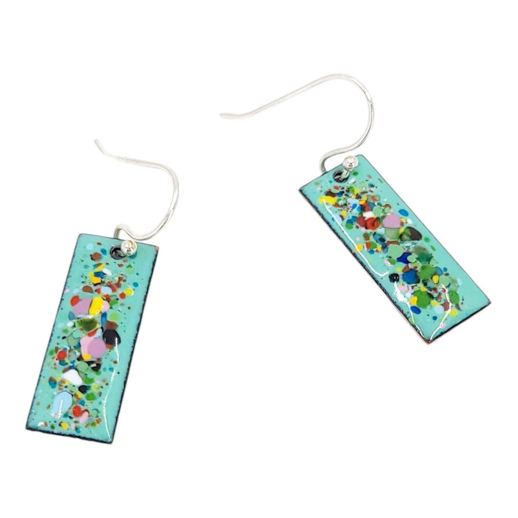 Earrings - Slim Rectangle Abstract Dots (Lt Blue Background) by Magpie Mouse Studios