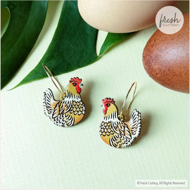 Earrings - Buff Orpington Chicken (Gold Hoops) by Fresh Cuttery