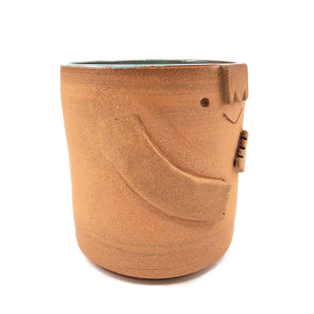 Friendly Planter-  L - Smiling with Hugs (Teal Interior) by Kathy Manzella Ceramics