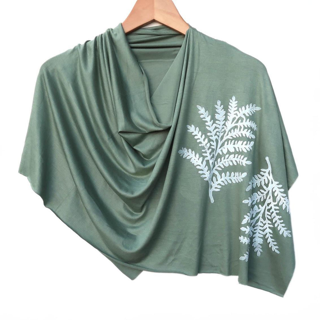 Poncho - Moss Green Leafy Branch (White Ink) by Windsparrow Studio