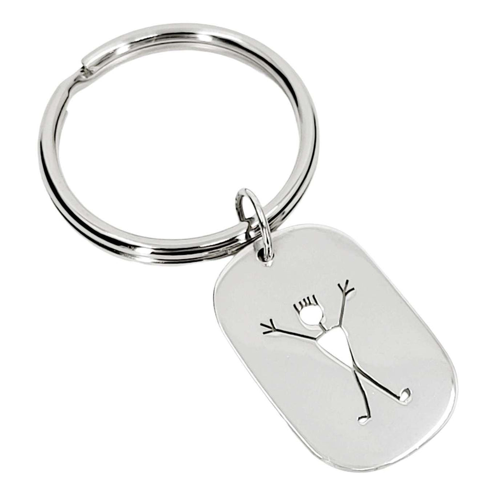 Keychain - Excited Person Cutout Wide Oblong (Sterling Silver, Stainless Steel) by imakecutestuff