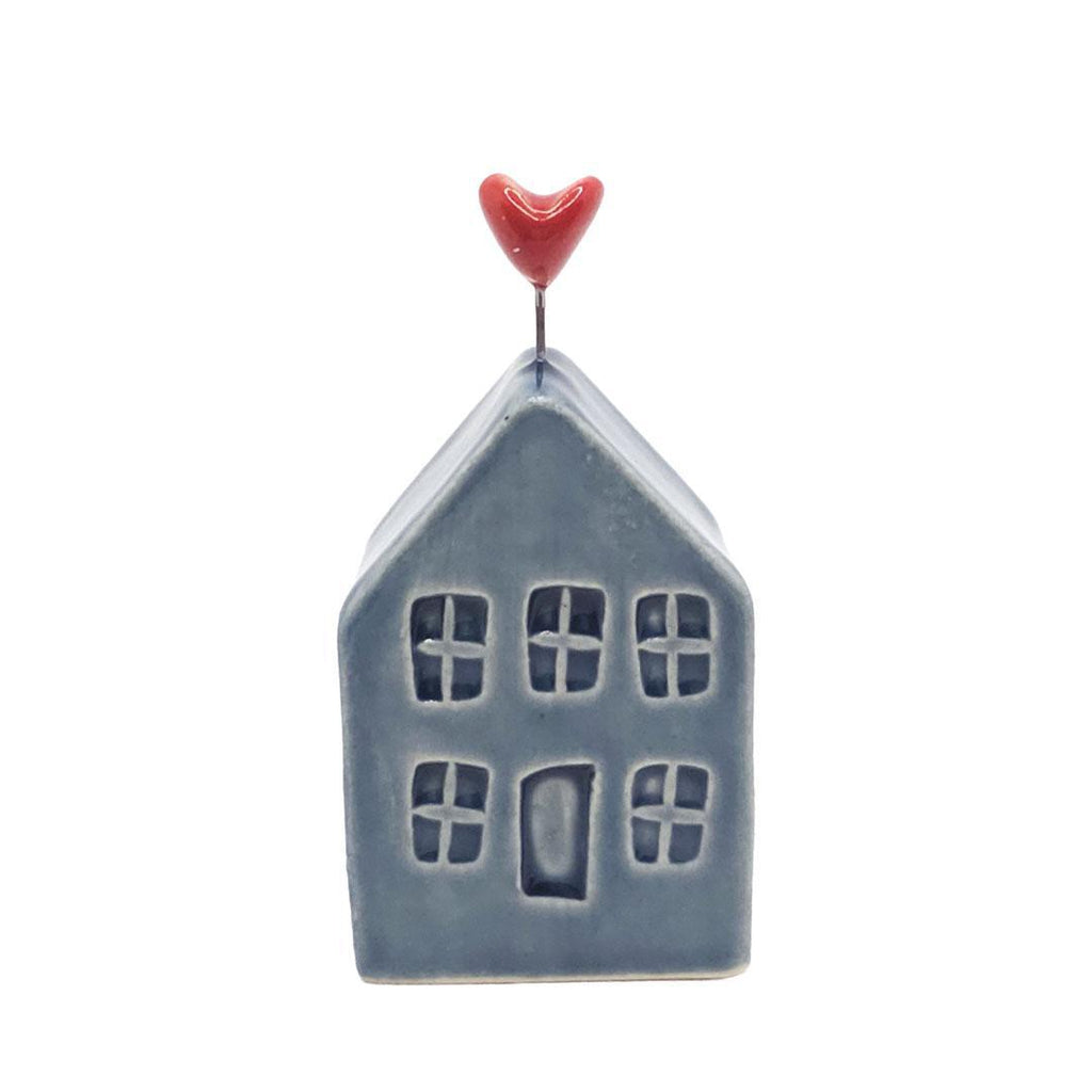 Tiny Pottery House - Dark Teal Glossy with Heart (Pink or Red) by Tasha McKelvey