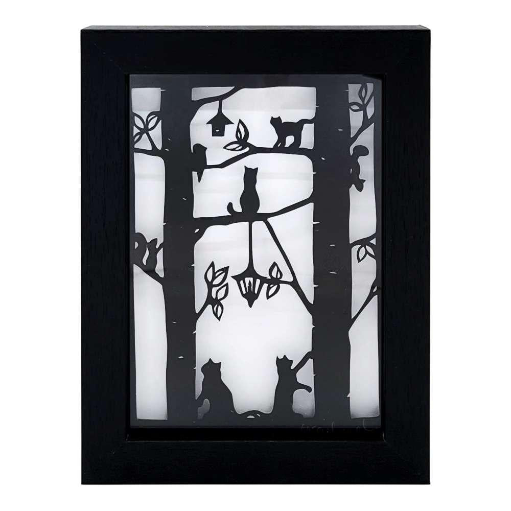 Papercut Shadowbox - 5x7in - Love Cats Close Up by Squirrel Tacos Papercuts