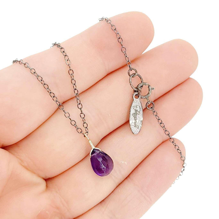 Necklace - Sterling Gemstone Drop (Amethyst) by Foamy Wader