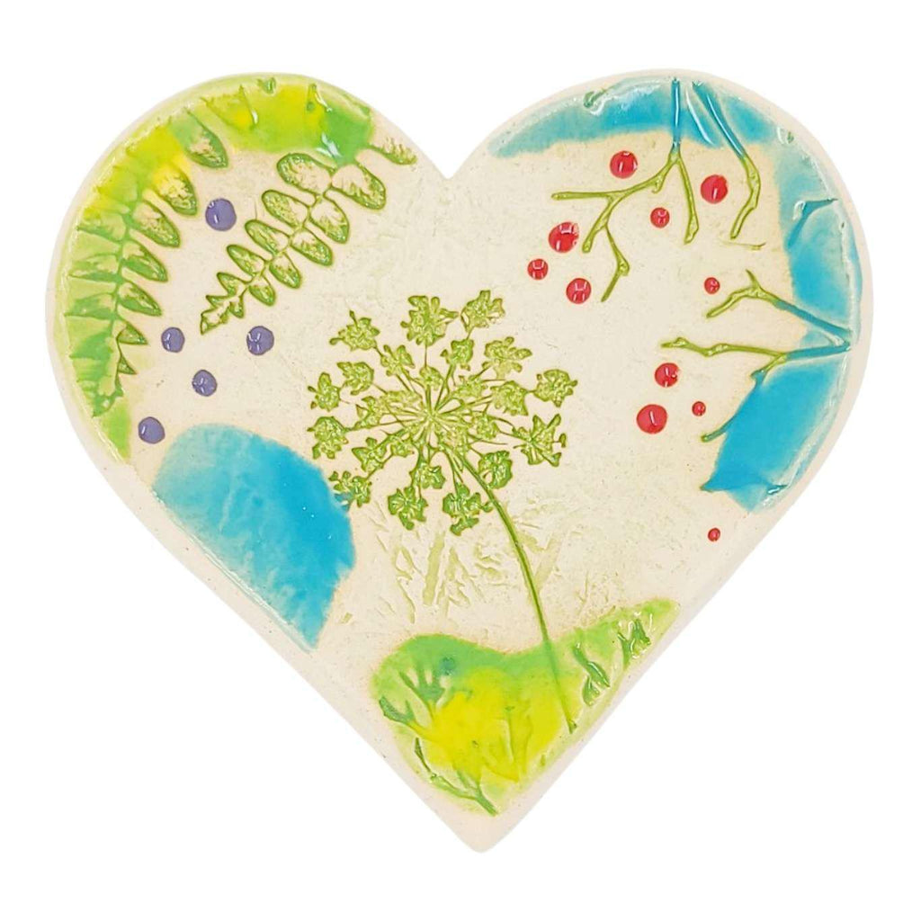 Ring Dish -  3 1/2 in - Pressed Flower Heart Pottery Dish by Walton Clay Studio