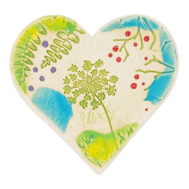 Ring Dish -  3 1/2 in - Pressed Flower Heart Pottery Dish by Walton Clay Studio
