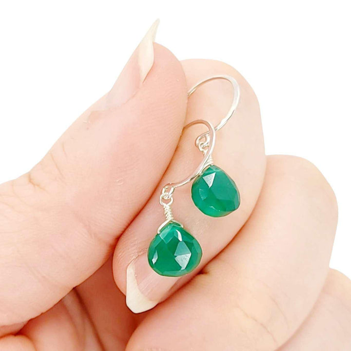 Earrings - Sterling Gemstone Drops (Green Onyx) by Foamy Wader