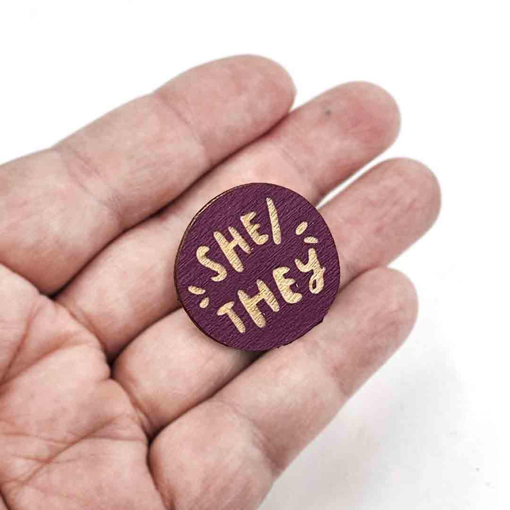 Pronoun Pins - She/They (Assorted Colors) by Snowmade