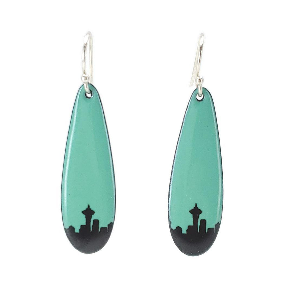 Earrings - Seattle Skyline Long Teardrop (Turquoise) by Magpie Mouse