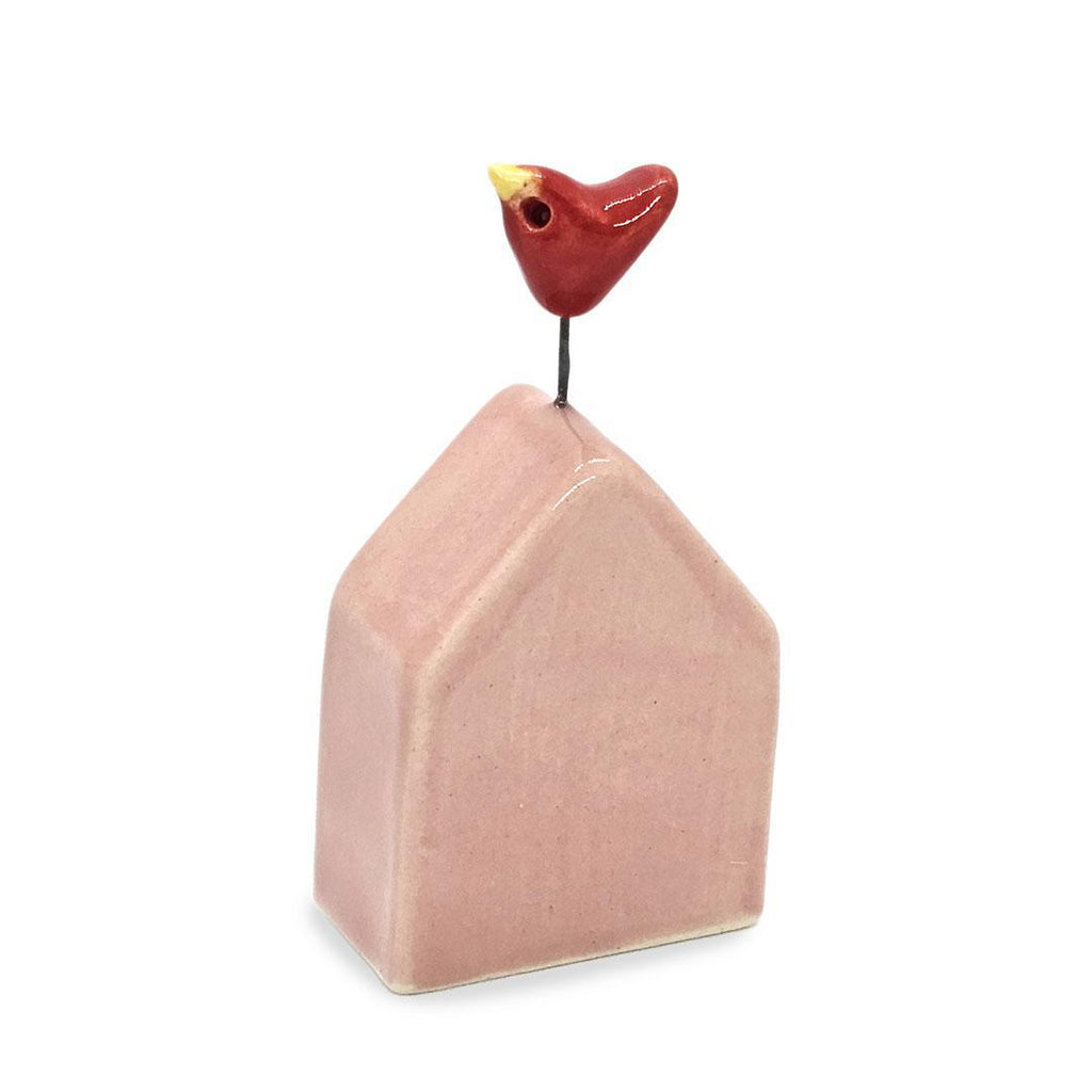 Tiny Pottery House - Light Pink with Bird (Red) by Tasha McKelvey Copy