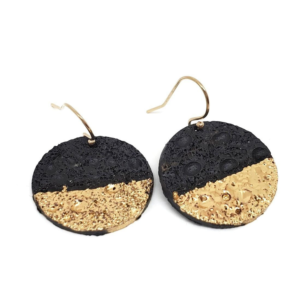 Earrings – Drops – Lava Large Circle Black Gold by Almeda Jewelry