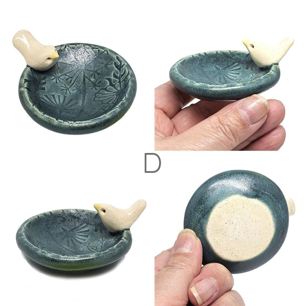 Round Ring Dish - White Bird Floral (Dark Teal Matte) by Tasha McKelvey