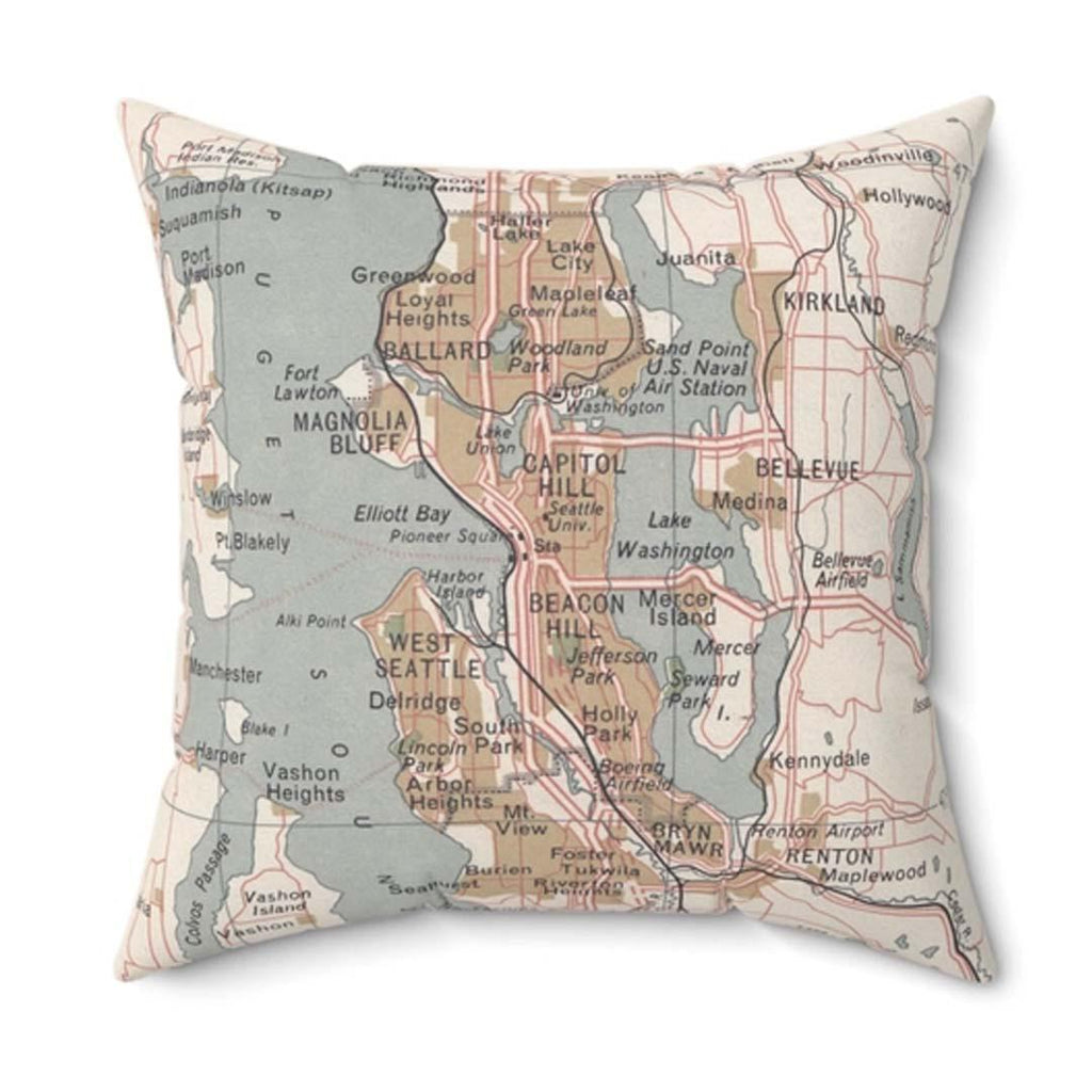 Pillow - Vintage Seattle Washington Map by Daisy Mae Designs