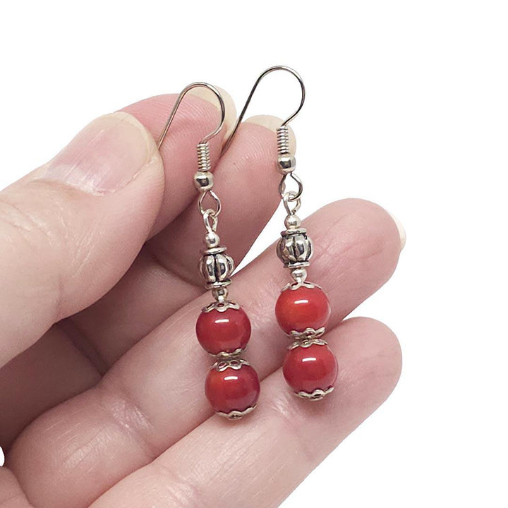 Earrings - Red coral drops Silver plate by Tiny Aloha