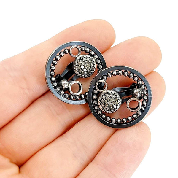 Earrings - Clip On - Pave Circles (Sterling Silver, Diamond) by 314 Studio