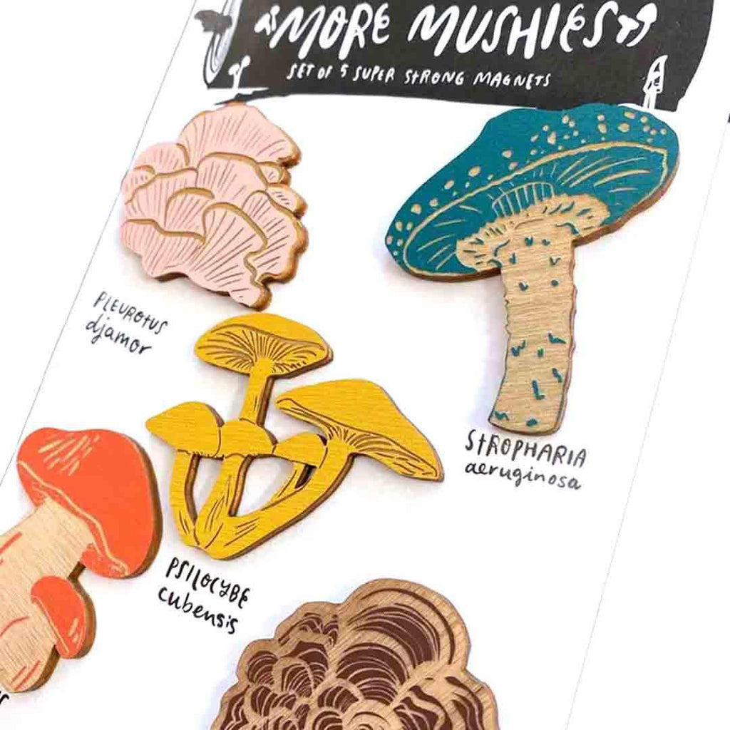 Magnets - Set of 5 - Wooden Mushrooms (Series 2) by SnowMade