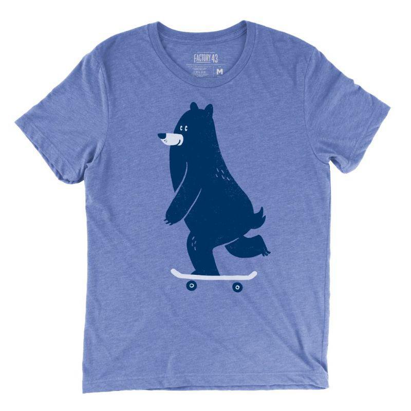 Adult Crew Neck - Skateboarding Bear Blue Tee (XS - 2XL) by Factory 43