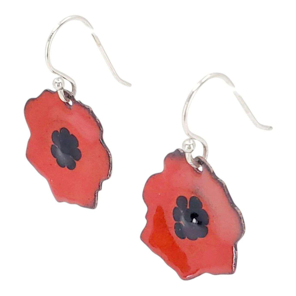 Earrings - Black Dots Small Poppy (Red) by Magpie Mouse Studios