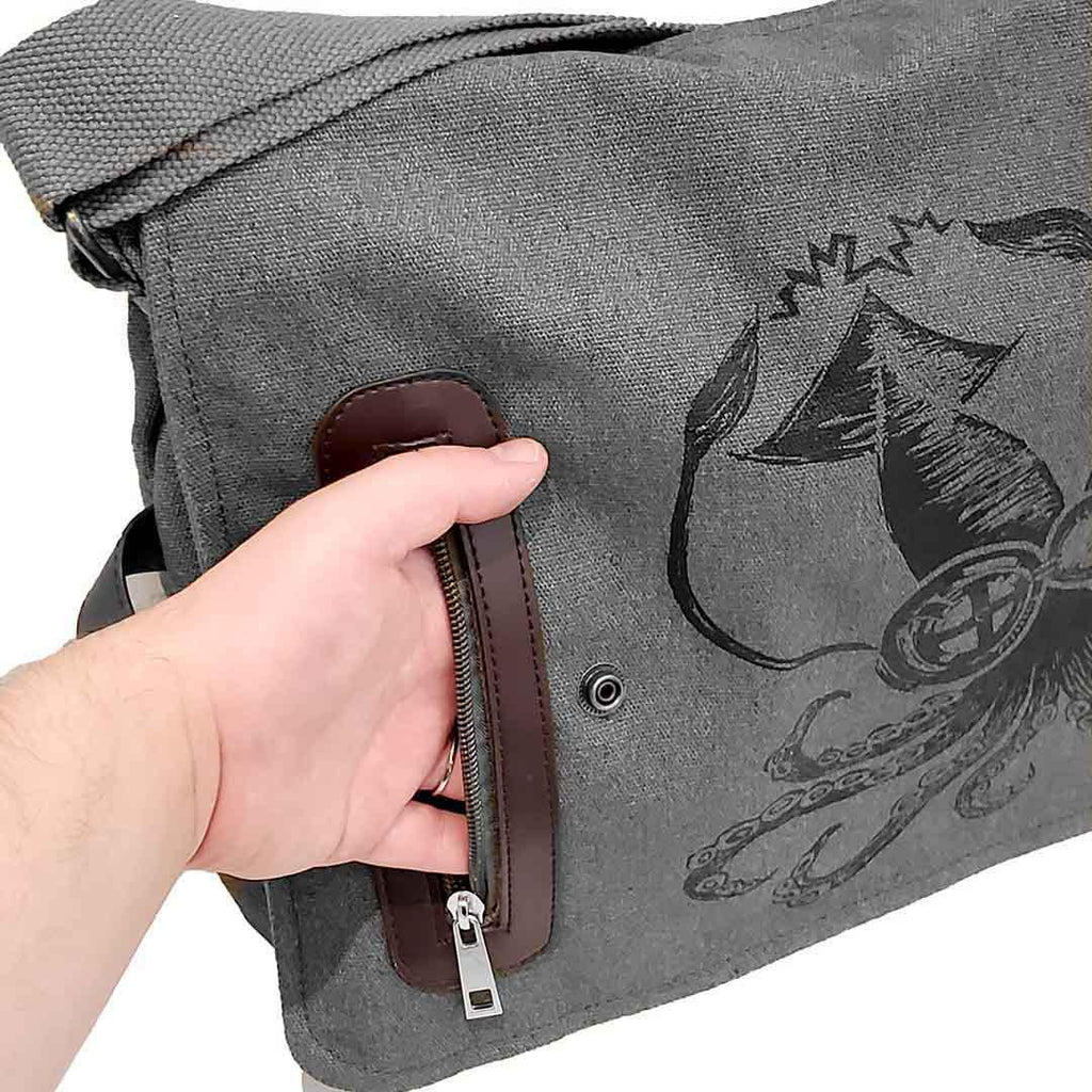 Laptop Bag - Science Squid Black on Gray Canvas Messenger Bag by Namu