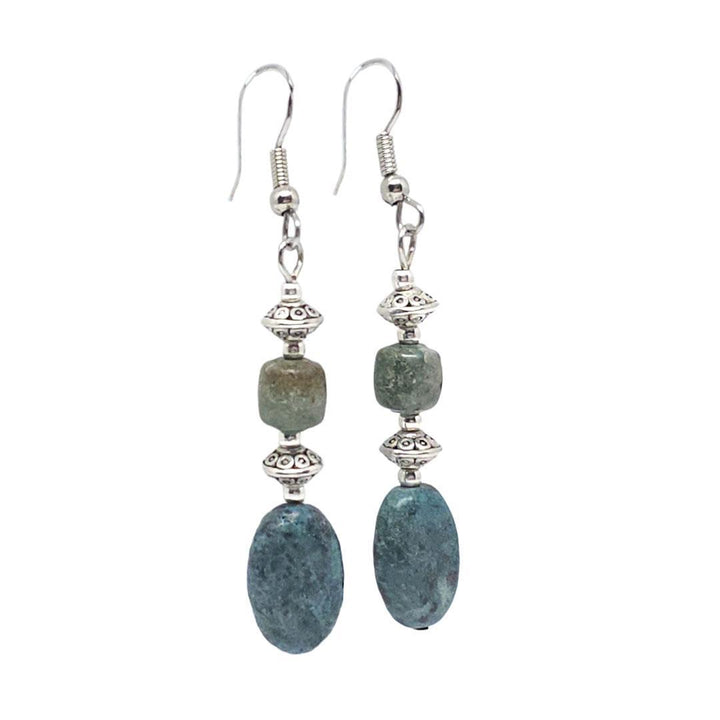 Earrings - Two Bead Oval Turquoise Silver Plate by Tiny Aloha