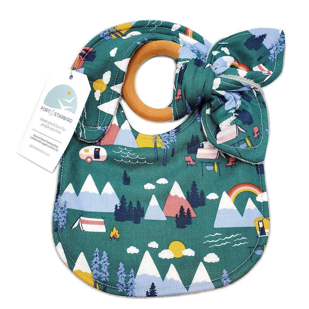 Gift Set - Campers Under the Rainbow Bib and Teething Ring by Port and Starbird