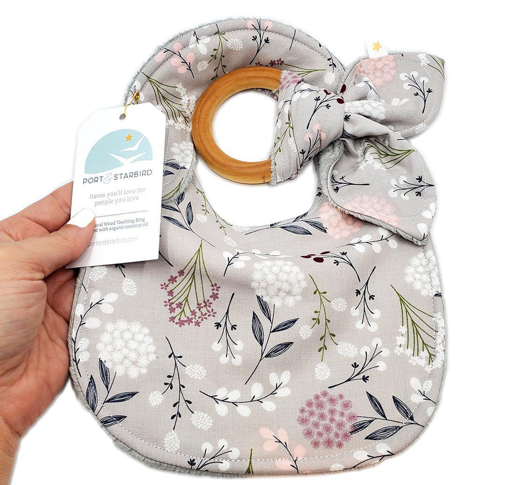 Gift Set - Wildflowers on Gray Bib and Teething Ring by Port and Starbird