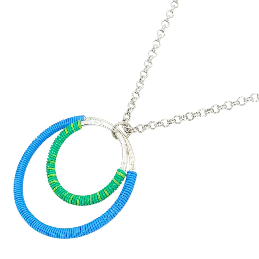 Necklace - Large Double Circle (Blue Green Telecom Wire) by XV Studios