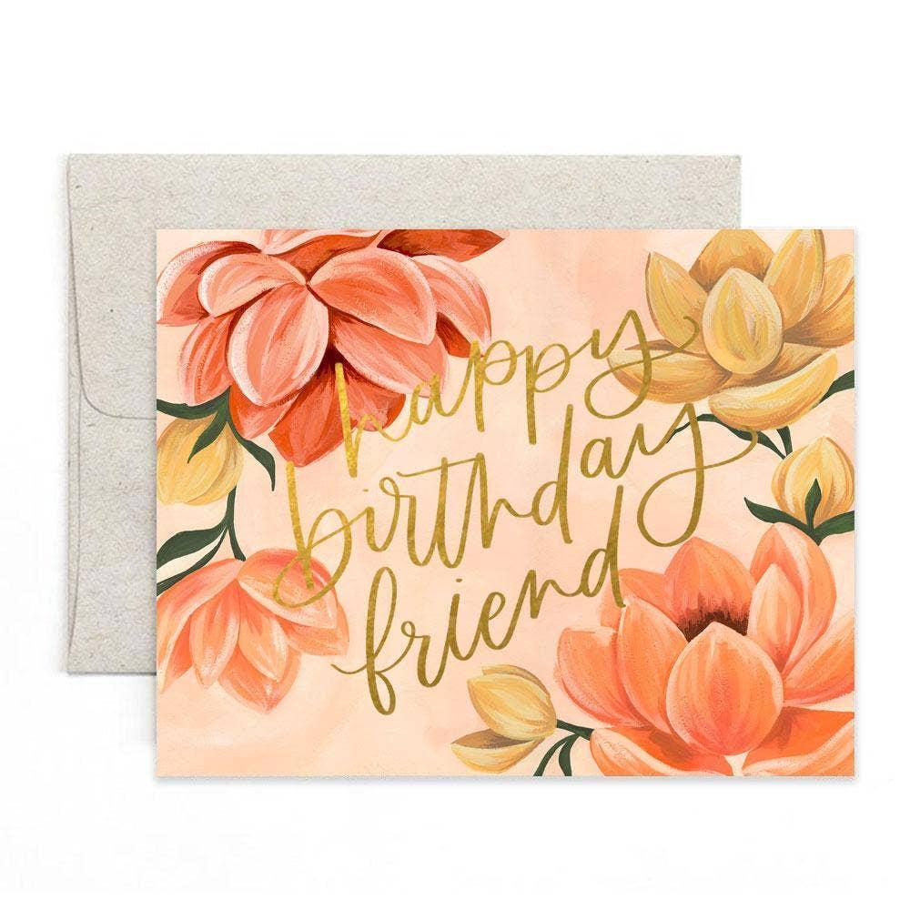 Card - Birthday -  Petaluma Happy Birthday Friend Coral Floral by 1Canoe2