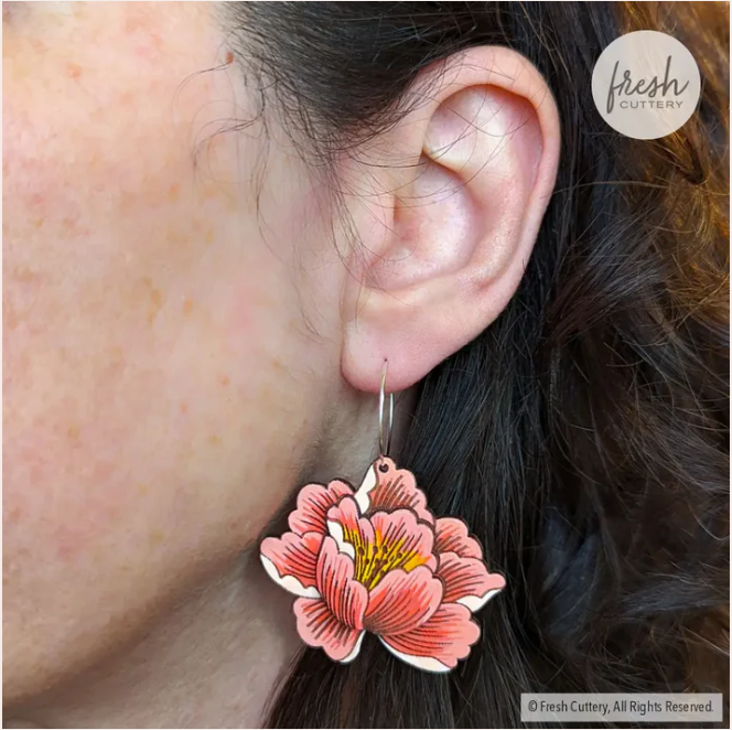 Earrings - Peony Flower (Gold Hoops) by Fresh Cuttery