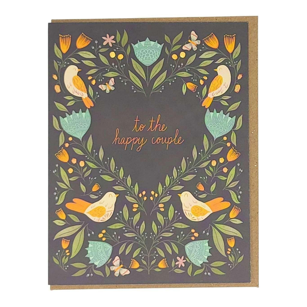 Card - Engagement - Happy Couple Birds & Flowers by Amicreative