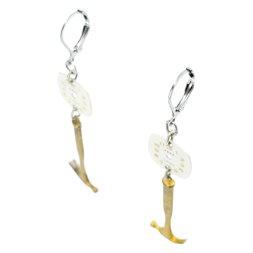 Earrings - Tiny Tools Hammer Watch Dials by Christine Stoll Studio