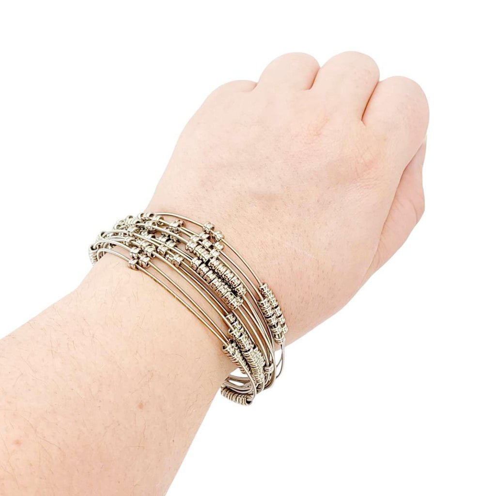 Bracelet - Fortissimo Fidget Guitar Strings Silver Beads (M or L) by High Strung Studios