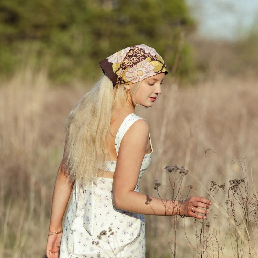 Bandana - Violet (Black Pink Floral) by Handker Bandanas