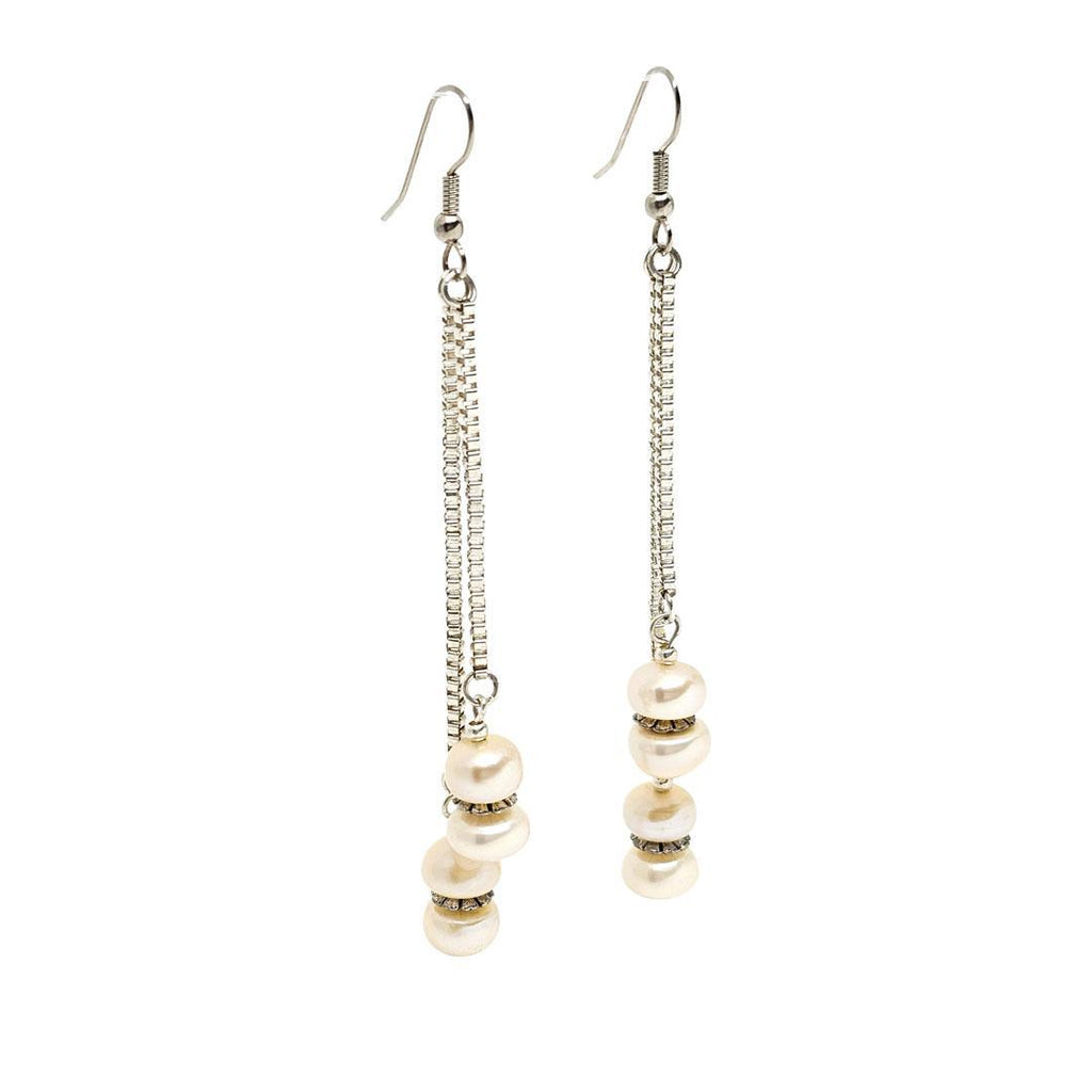 Earrings - Double Drop Extra Long Chain Drop Pillow Pearls by Tiny Aloha