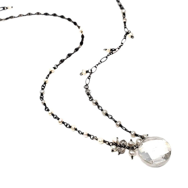 Necklace - Quartz Coin and Pearl by Calliope Jewelry