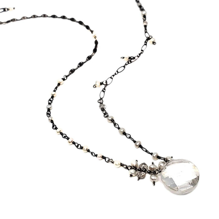 Necklace - Quartz Coin and Pearl by Calliope Jewelry