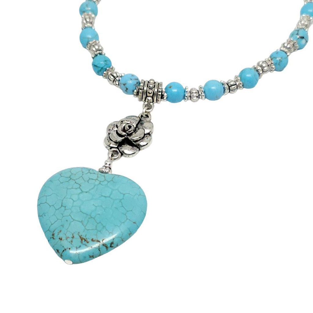 Necklace - Large Howlite Turquoise Heart with Rose by Tiny Aloha
