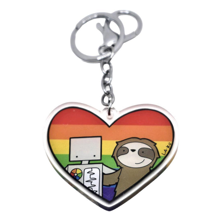 Keychain - Sloth and Robot Rainbow Heart by LaRu