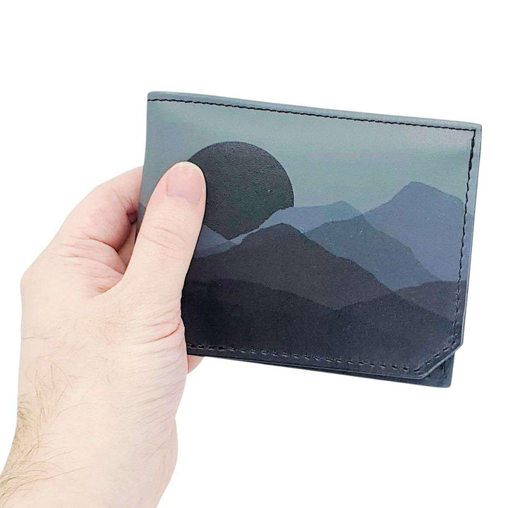 Leather Wallet - Faded Mountains (Gray) by Backerton