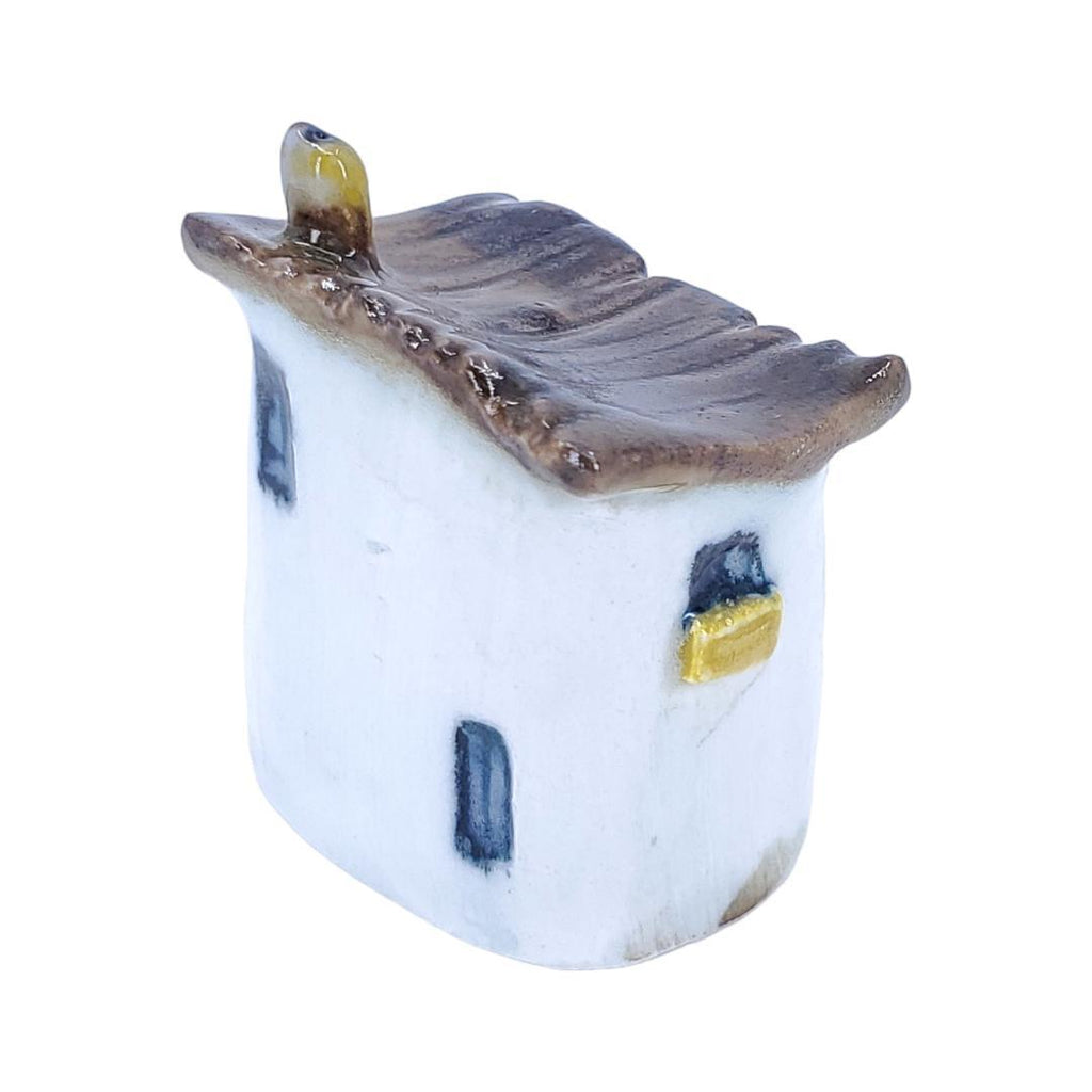 Tiny House - White Bookstore Gold Door Brown Roof by Mist Ceramics