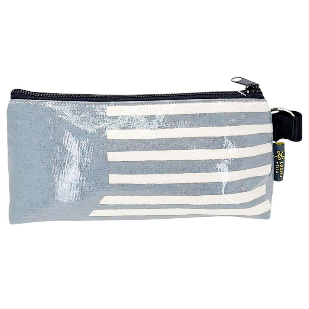 Makeup Bag - Small - Linen Stripes on Gray by Laarni and Tita