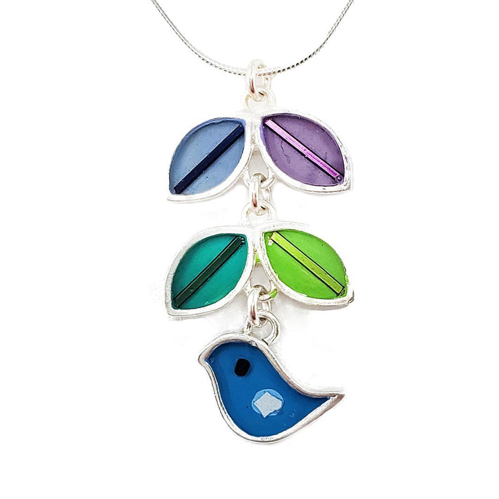 Necklace - Bird with Vine (Turquoise) by Happy Art Studio