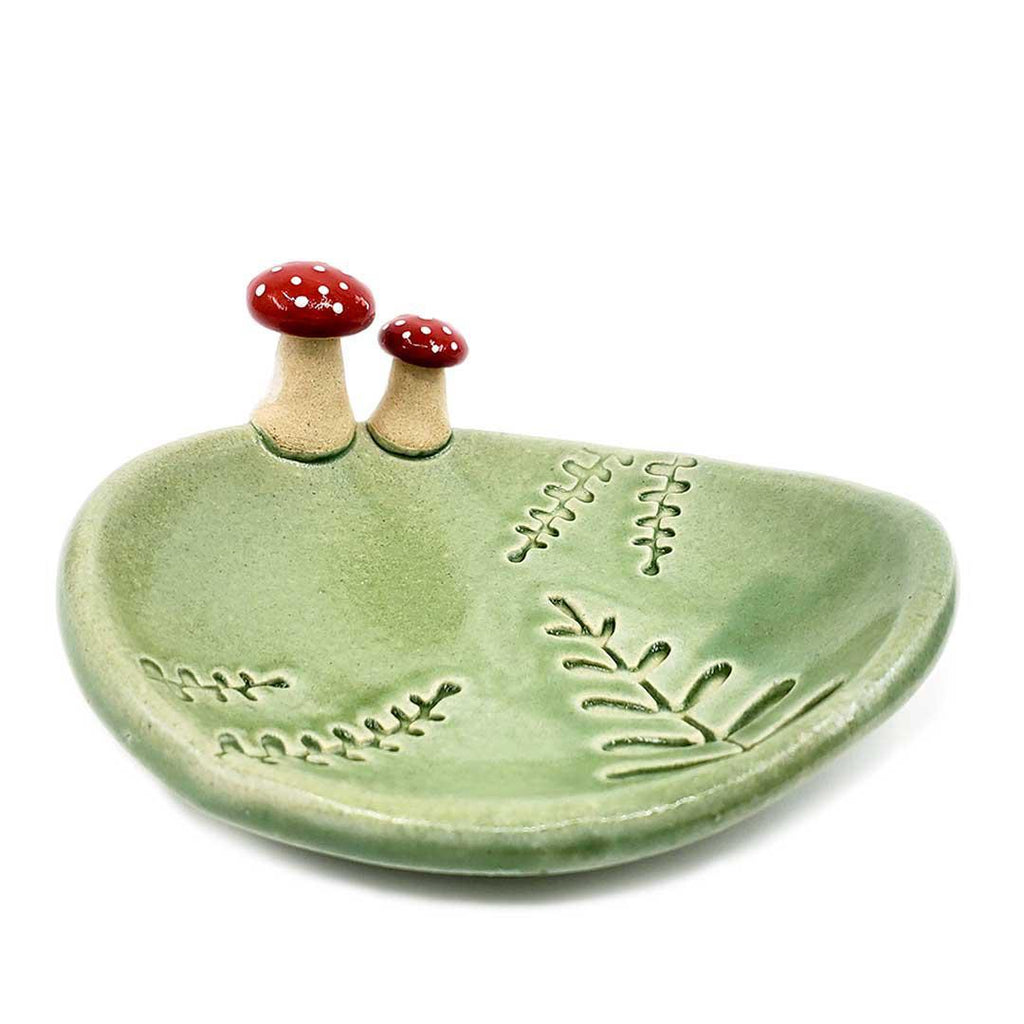 Oval Ring Dish - Mushroom and Fern (Green Dish) by Tasha McKelvey