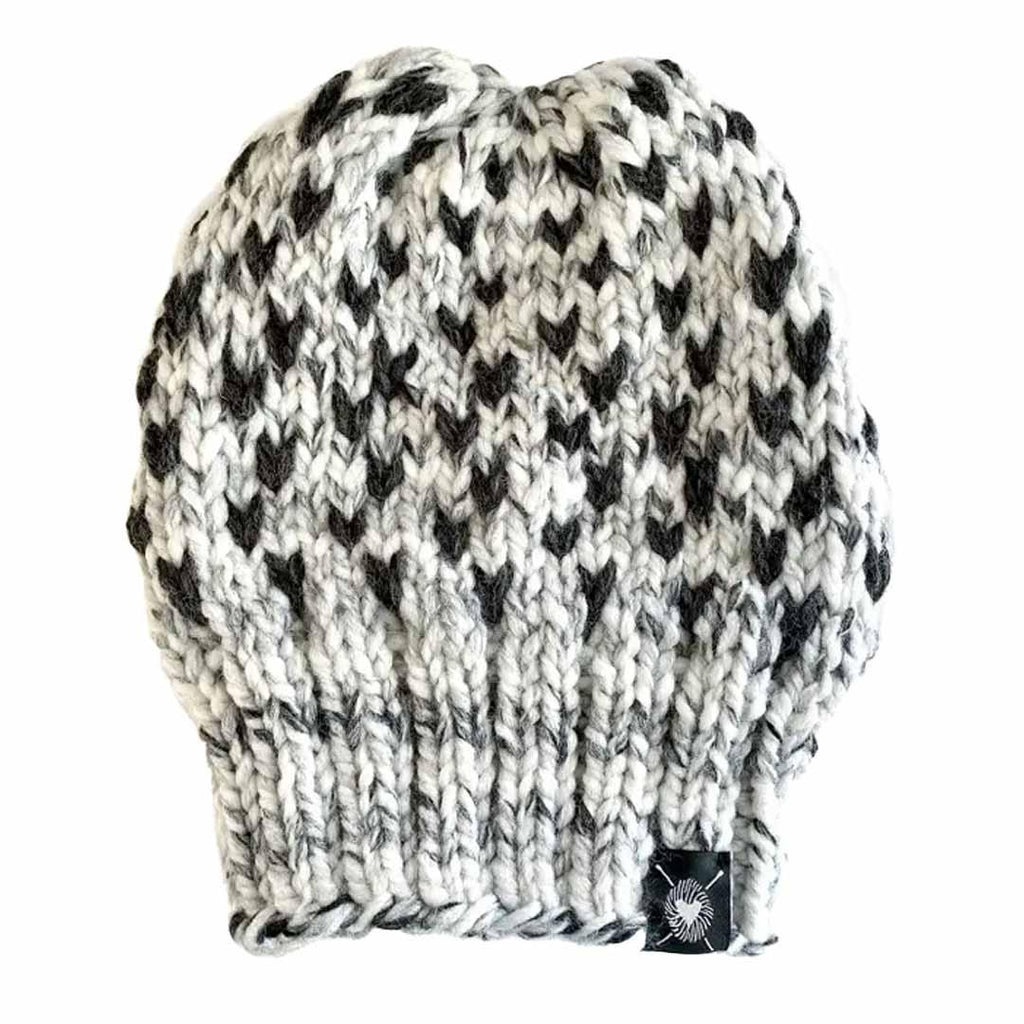 Beanie - Slouchy Blended Fiber Pomless in Black Hearts on Gray Marble by Nickichicki