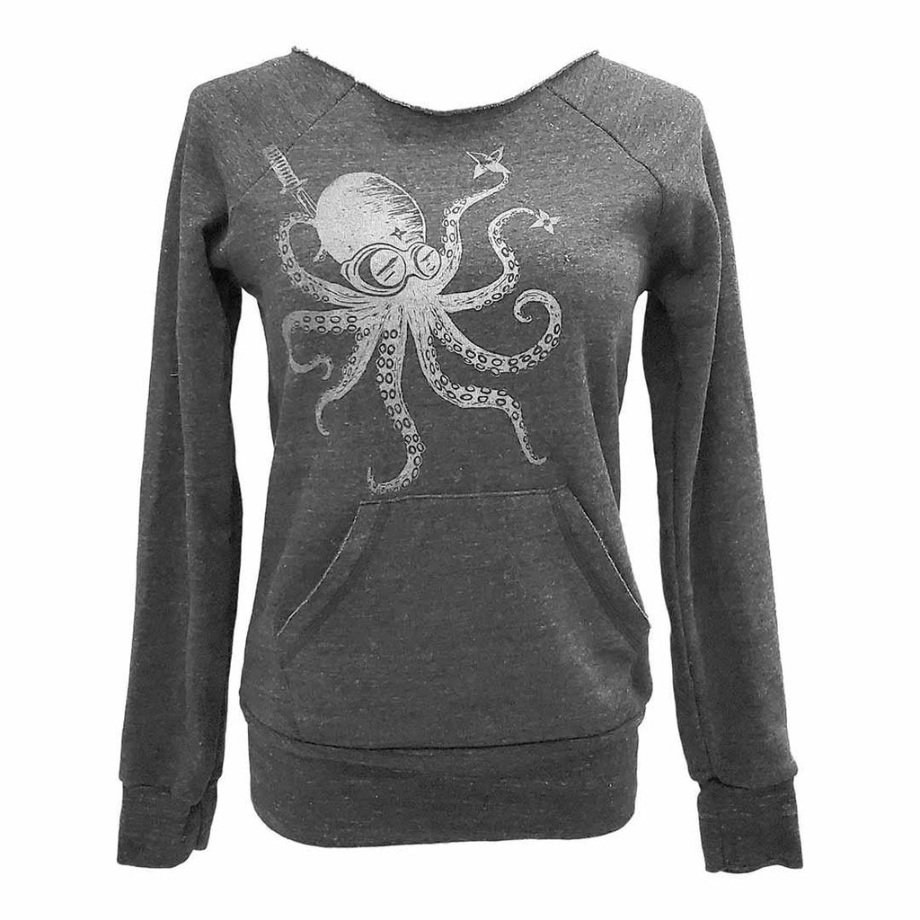 Sweatshirt - Adult Open Neck Octopus Ninja on Charcoal (S - L) by Namu