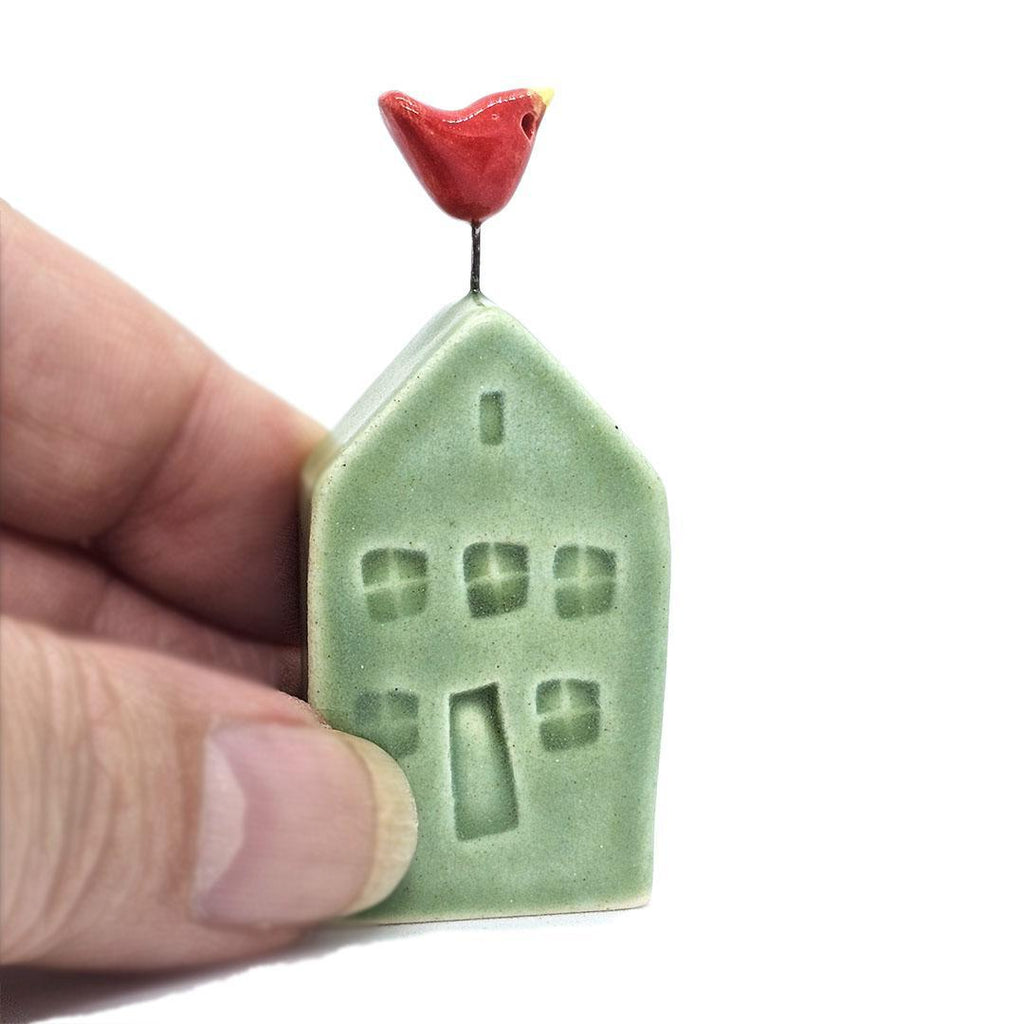 Tiny Pottery House - Grass Green with Bird (Assorted Colors) by Tasha McKelvey