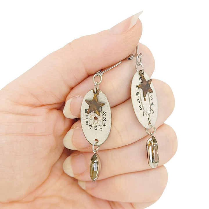 Earrings - Watch Dials - Once Upon a Time Stainless Steel by Christine Stoll | Altered Relics