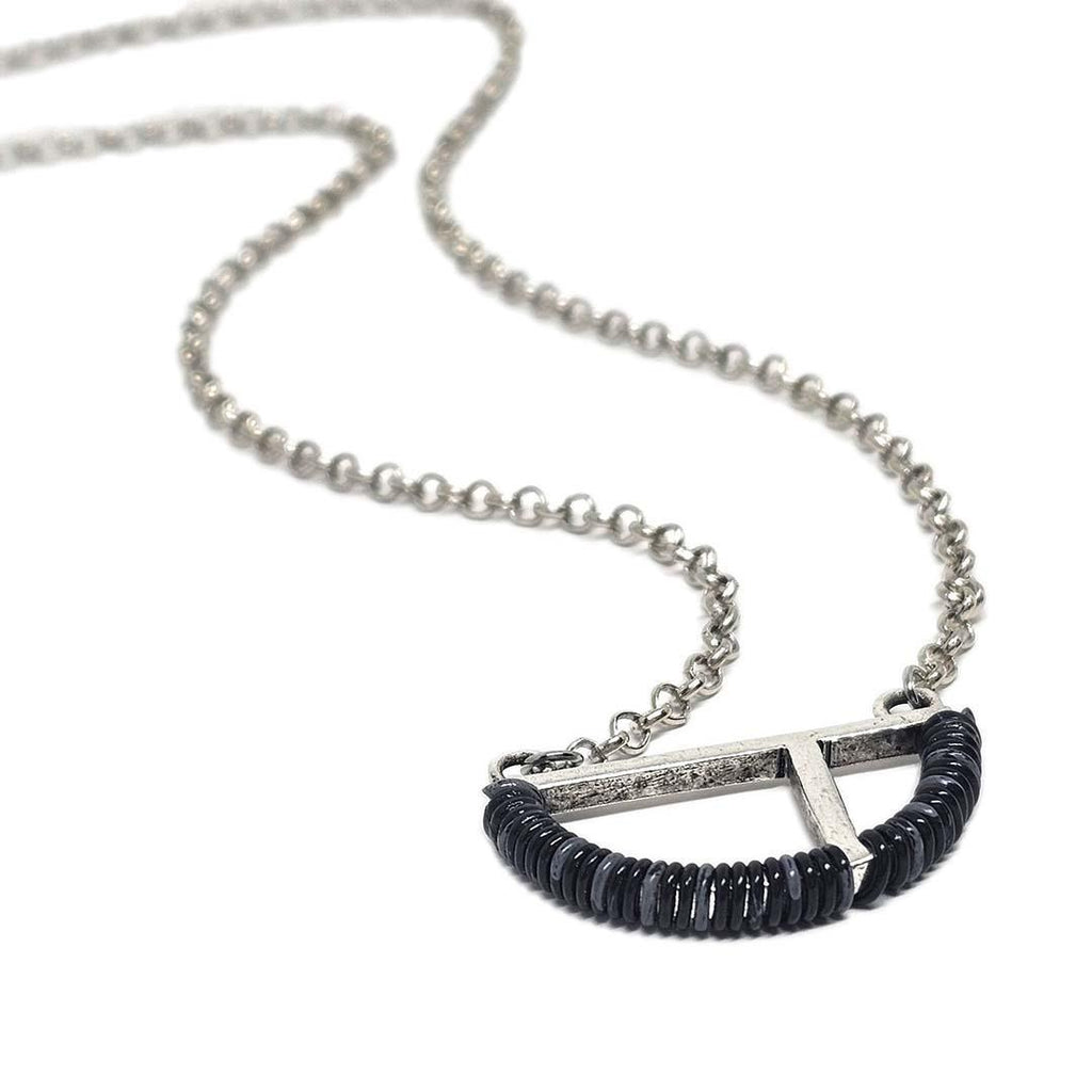 Necklace - Split Half Circle - Charcoal Communication Wire by XV Studios