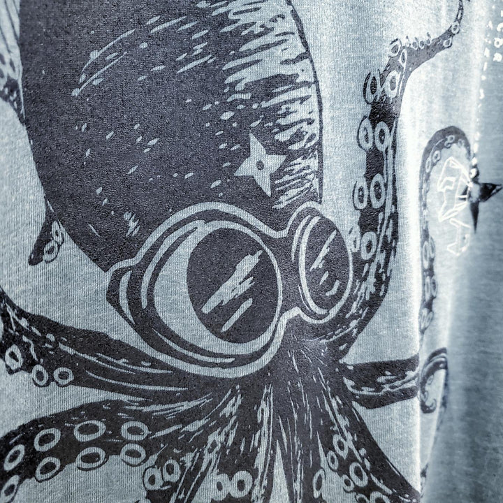 Adult Tee - Blue Ninja Octopus on Teal Crew Neck (S - 2XL) by Namu