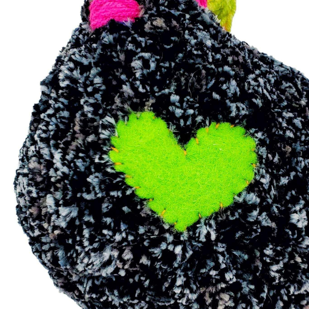 Plush Toy - Medium Speckled Black Chicken (Green Heart) by Moyo Workshop